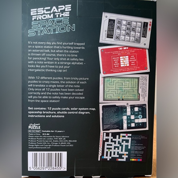 ESCAPE FROM THE SPACE STATION puzzles. By Professor Puzzle. Ages 12 & up New - Picture 2 of 3